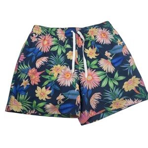 Chubbies Swim Trunks Men’s Medium Blue 5.5" inseam Hawaiian Floral Drawstring